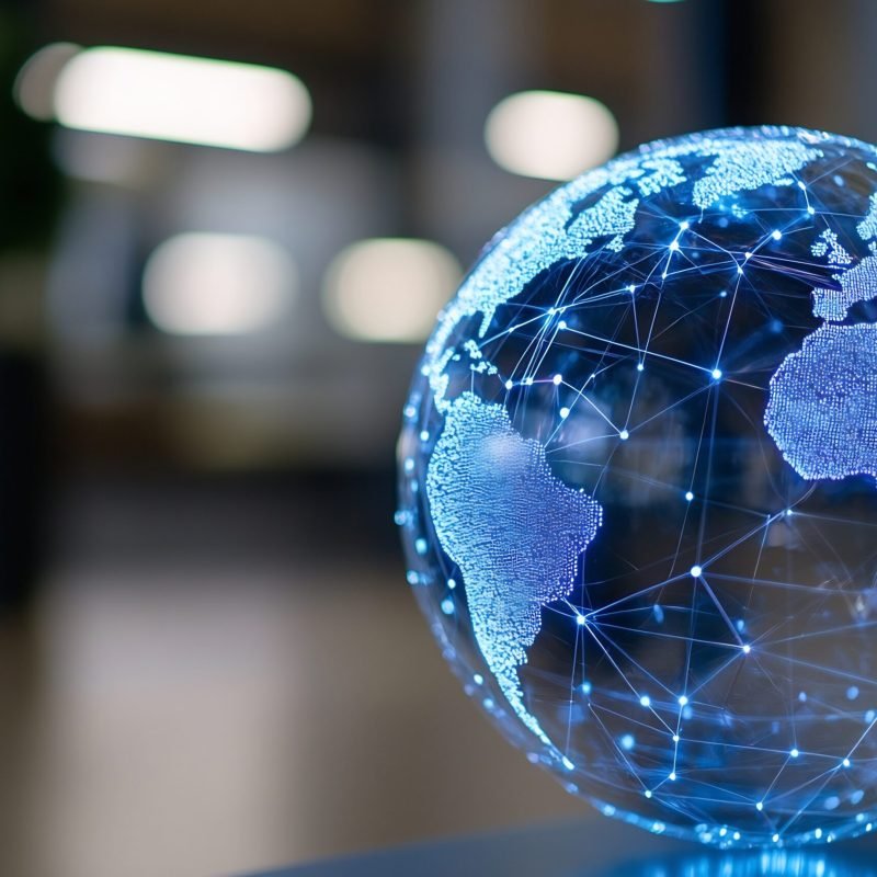 A glowing globe with network connections, symbolizing global connectivity.